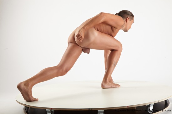 Nude Man White Kneeling poses - ALL Slim Medium Brown Kneeling poses - on one knee Standard Photoshoot Realistic