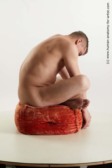 Nude Man White Sitting poses - simple Slim Short Brown Sitting poses - ALL Standard Photoshoot Realistic