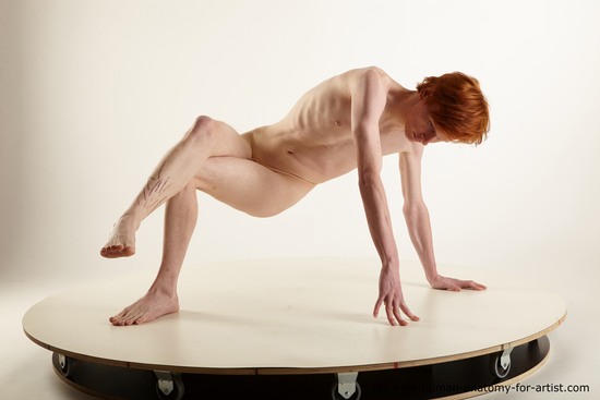 Nude Man White Laying poses - ALL Slim Short Brown Laying poses - on back Standard Photoshoot Realistic