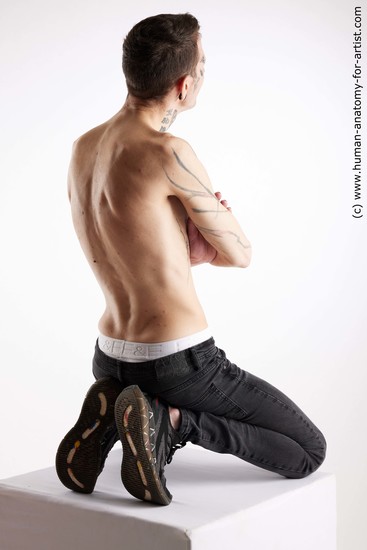 Casual Man White Kneeling poses - ALL Underweight Short Brown Kneeling poses - on both knees Standard Photoshoot Academic