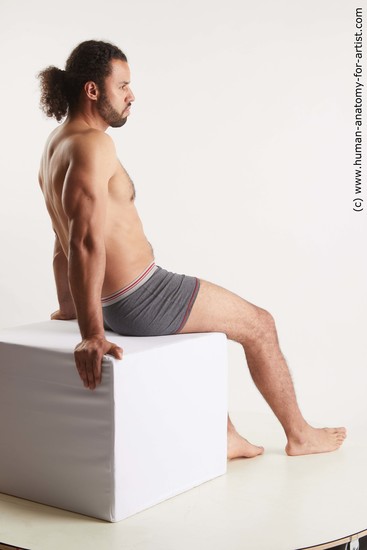 Underwear Man Black Sitting poses - simple Muscular Long Black Sitting poses - ALL Standard Photoshoot Academic