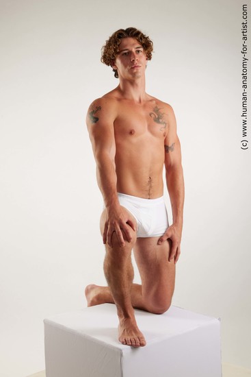 Underwear Man White Kneeling poses - ALL Athletic Short Brown Kneeling poses - on one knee Standard Photoshoot Academic