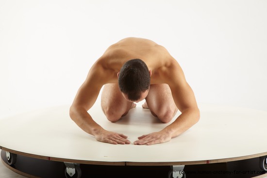 Nude Man White Kneeling poses - ALL Slim Short Brown Kneeling poses - on both knees Standard Photoshoot Realistic