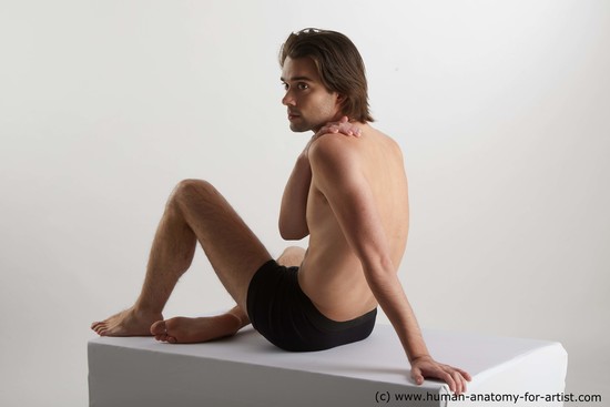 Underwear Man White Sitting poses - simple Slim Short Brown Sitting poses - ALL Standard Photoshoot Academic