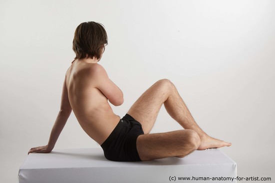 Underwear Man White Sitting poses - simple Slim Short Brown Sitting poses - ALL Standard Photoshoot Academic