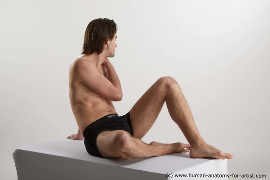 Underwear Man White Sitting poses - simple Slim Short Brown Sitting poses - ALL Standard Photoshoot Academic