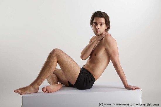 Underwear Man White Sitting poses - simple Slim Short Brown Sitting poses - ALL Standard Photoshoot Academic