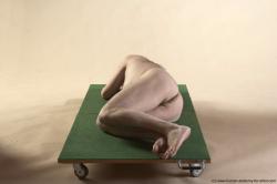 Nude Man White Laying poses - ALL Average Bald Grey Laying poses - on side Realistic