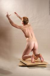 Nude Man White Kneeling poses - ALL Slim Short Red Kneeling poses - on both knees Realistic