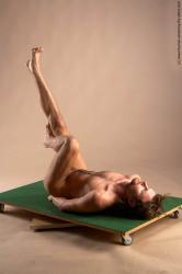 Nude Man White Laying poses - ALL Slim Short Brown Realistic