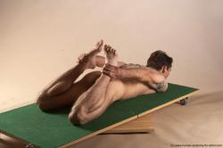 Nude Man White Laying poses - ALL Underweight Short Brown Laying poses - on stomach Realistic