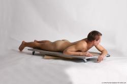 Nude Man White Laying poses - ALL Slim Short Brown Laying poses - on stomach Realistic