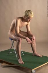 Nude Man White Sitting poses - simple Slim Short Blond Sitting poses - ALL Realistic