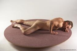 Nude Man White Laying poses - ALL Slim Short Brown Laying poses - on stomach Realistic