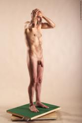 Nude Man White Standing poses - ALL Slim Bald Standing poses - simple Realistic