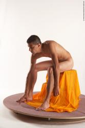 Nude Man White Sitting poses - simple Slim Short Brown Sitting poses - ALL Realistic