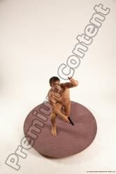 Nude Fighting with gun Man White Kneeling poses - ALL Athletic Short Brown Multi angles poses Realistic