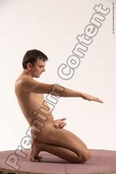 Nude Man White Kneeling poses - ALL Slim Short Brown Kneeling poses - on both knees Multi angles poses Realistic