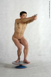 Nude Fighting with gun Man Asian Standing poses - ALL Slim Short Black Standing poses - simple Realistic