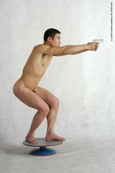 Nude Fighting with gun Man Asian Standing poses - ALL Slim Short Black Standing poses - simple Realistic