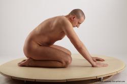 Nude Man White Kneeling poses - ALL Average Short Brown Kneeling poses - on both knees Realistic