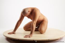 Nude Man White Slim Bald Sitting poses - ALL Sitting poses - on knees Realistic