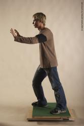 Casual Man White Moving poses Slim Short Blond Academic