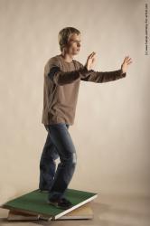 Casual Man White Moving poses Slim Short Blond Academic