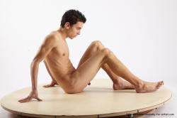 Nude Man White Sitting poses - simple Athletic Short Brown Sitting poses - ALL Realistic