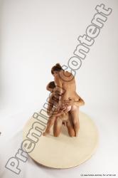 Nude Fighting with knife Woman - Man White Kneeling poses - ALL Slim Long Brown Kneeling poses - on both knees Multi angles poses Realistic