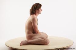 Nude Man White Sitting poses - simple Slim Medium Brown Sitting poses - ALL Realistic