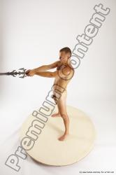 Nude Fighting with sword Man White Standing poses - ALL Slim Short Brown Standing poses - simple Multi angles poses Realistic