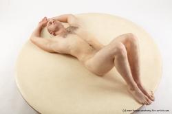 Nude Man White Laying poses - ALL Slim Bald Laying poses - on back Realistic