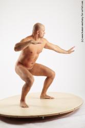 Nude Man White Standing poses - ALL Slim Bald Standing poses - knee-bend Realistic