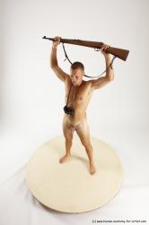 Nude Fighting with rifle Man White Standing poses - ALL Slim Short Brown Standing poses - simple Multi angles poses Realistic