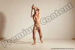 Nude Fighting with sword Man White Standing poses - ALL Muscular Short Brown Standing poses - simple Dynamic poses Realistic