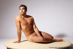 Nude Man White Laying poses - ALL Slim Short Brown Realistic