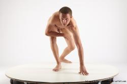 Nude Man White Standing poses - ALL Slim Short Brown Standing poses - bend over Realistic