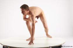 Nude Man White Standing poses - ALL Slim Short Brown Standing poses - bend over Realistic