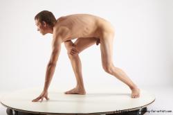 Nude Man White Standing poses - ALL Slim Short Brown Standing poses - bend over Realistic