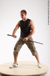 Casual Fighting with sword Man White Standing poses - ALL Muscular Short Brown Standing poses - simple Academic