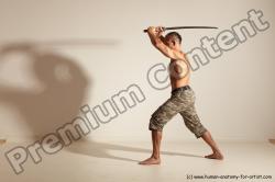 Fighting with sword Man White Moving poses Muscular Short Brown Dynamic poses Academic