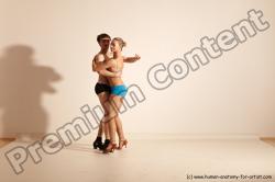 Underwear Woman - Man White Slim Short Brown Dancing Dynamic poses Academic