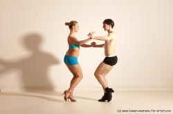 Underwear Woman - Man White Slim Short Brown Dancing Dynamic poses Academic