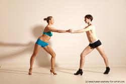 Underwear Woman - Man White Slim Short Brown Dancing Dynamic poses Academic