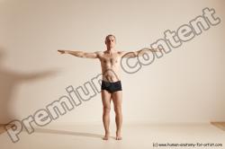 Underwear Gymnastic poses Man White Slim Bald Dancing Dynamic poses Academic