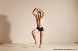 Underwear Gymnastic poses Man White Slim Bald Dancing Dynamic poses Academic