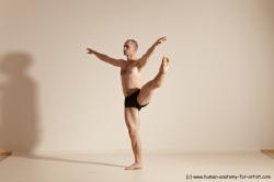 Underwear Gymnastic poses Man White Slim Bald Dancing Dynamic poses Academic