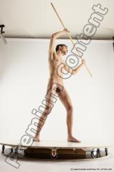 Nude Fighting with spear Man White Standing poses - ALL Athletic Short Brown Standing poses - simple Multi angles poses Realistic