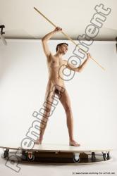 Nude Fighting with spear Man White Standing poses - ALL Athletic Short Brown Standing poses - simple Multi angles poses Realistic